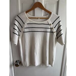 Rio & Rian New York Striped Short Sleeve Sweater - Gold Buttons - Large - EUC